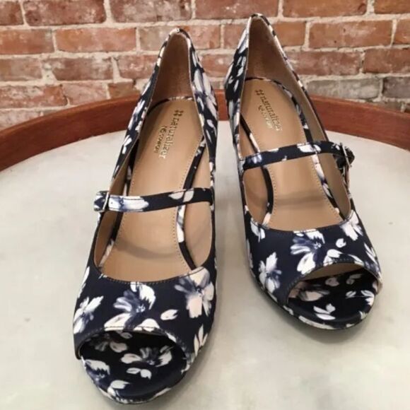 BRAND NEW NATURALIZER N5 NAVY BLUE FLORAL IRIS OPEN TOE MARY JANE COMFORT PUMP - Picture 9 of 15